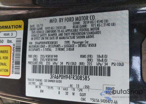 2015 Ford Fusion Se from USA, damaged, VIN 3FA6P0H94FR308585